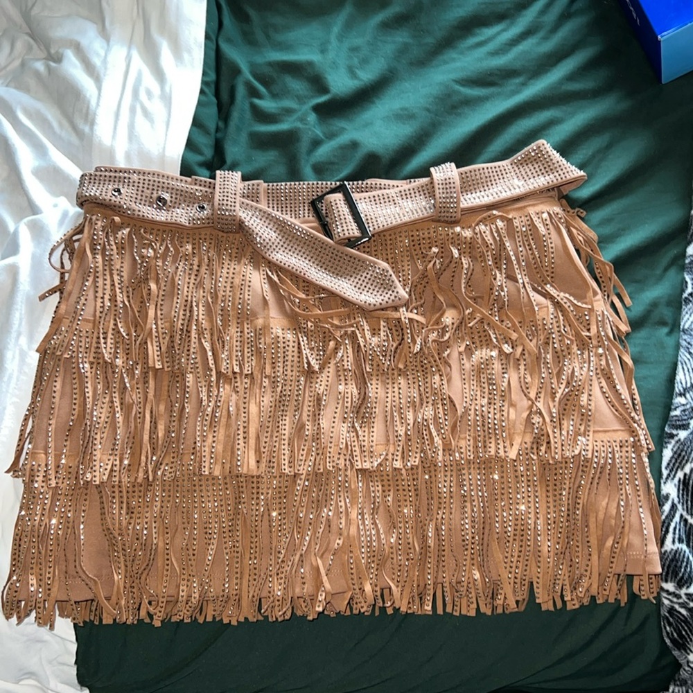 Brown sparkly fringe SKORT